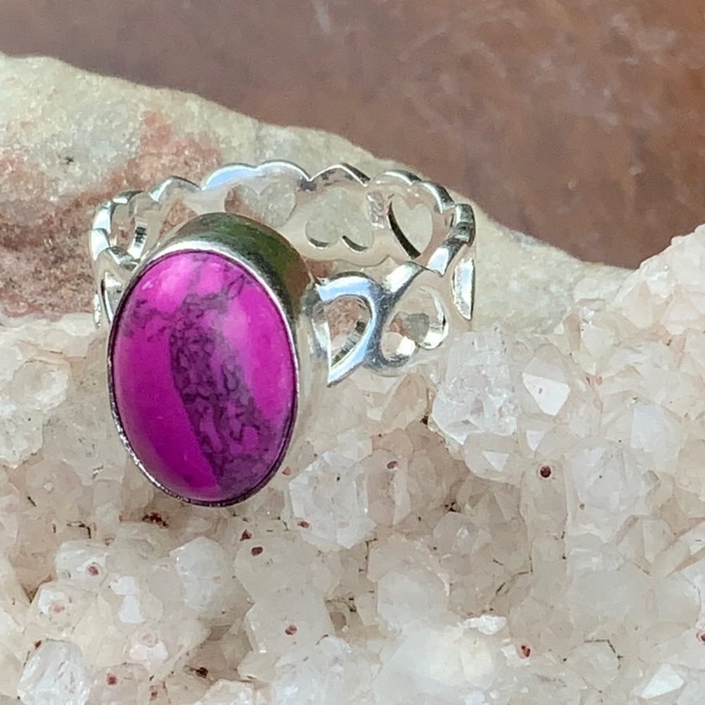 PINK COPPER TURQUOISE 925 STERLING SILVER RING, SIZE 8